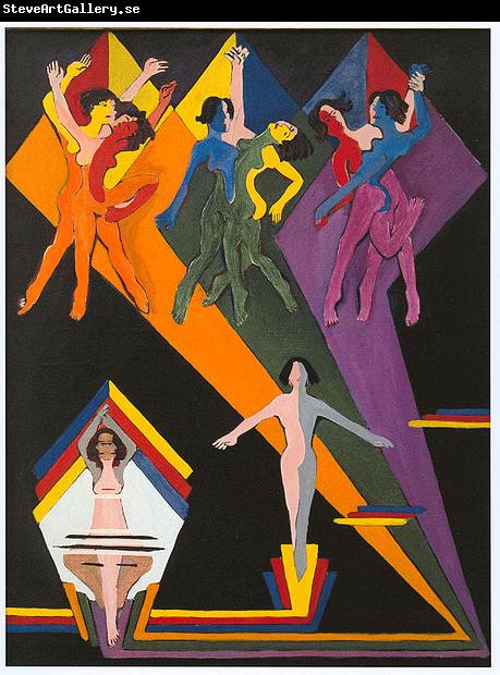 Ernst Ludwig Kirchner Dancing girls in colourful rays